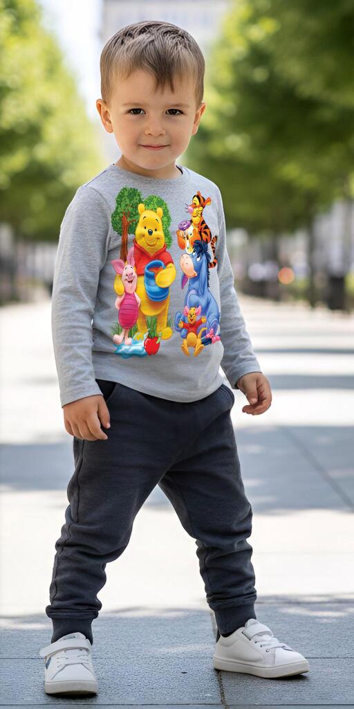 Комплект тънък 2 части (б/д) Мечо Пух и приятели в сиво