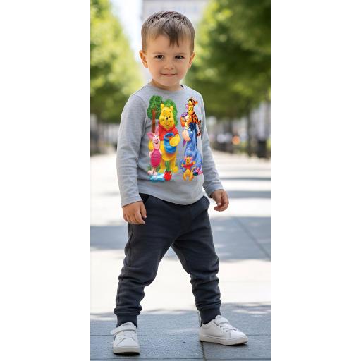 Комплект тънък 2 части (б/д) Мечо Пух и приятели в сиво