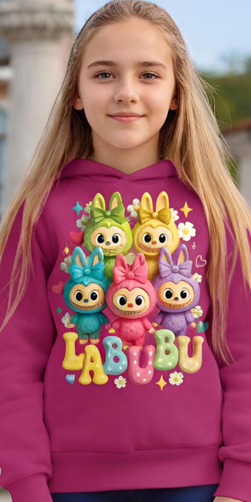 Блуза с качулка Лабубу в циклама