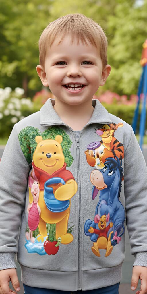 Суичър плътен Мечо Пух и приятели в сиво