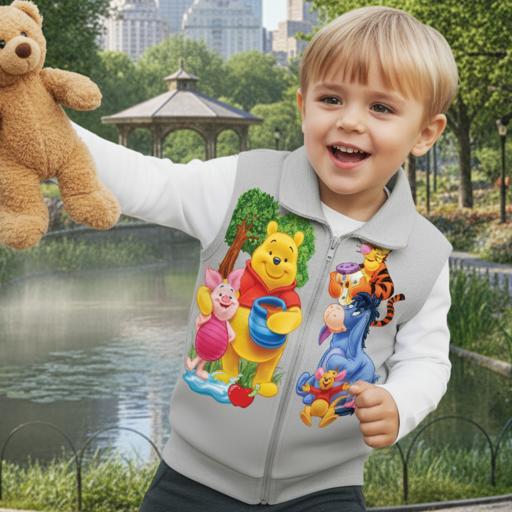 Детски елек с весел герой, перфектен за разходки и преходни сезони.