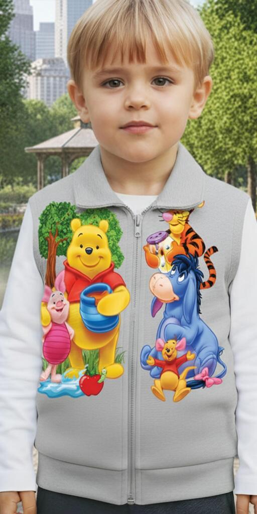 Елек плътен Мечо Пух и приятели в сиво