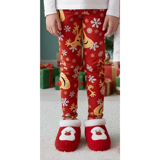 Детски клин с еленчета. Червен клин с принт на златни еленчета и снежинки.