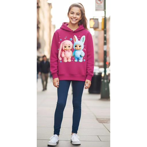 Розова блуза с качулка и тъмен клин – комплект за момиче