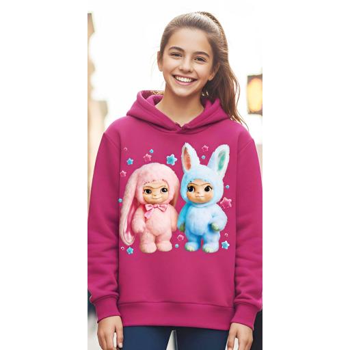 Розова детска блуза с качулка и пухкави герои