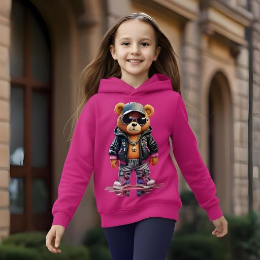 Детска розова блуза с качулка и принт на модерен мечок