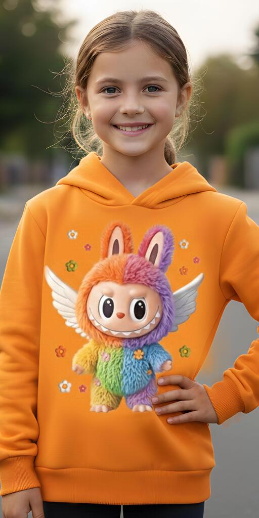 Блуза с качулка Лабубу в оранжево