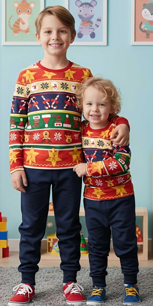 Комплект тънък 2 части (б/д) райе с Коледни мотиви 2 (диг. печат)