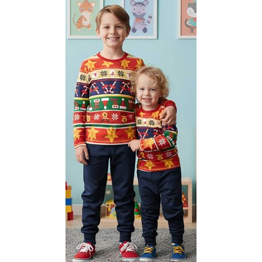 Комплект тънък 2 части (б/д) райе с Коледни мотиви 2 (диг. печат)