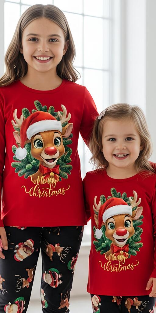 Блуза тънка коледно еленче Рудолф в червено