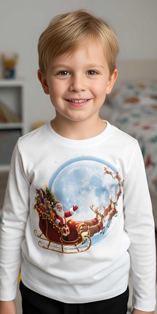 Блуза тънка Дядо Коледа над Луната