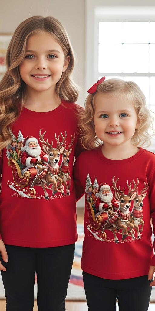 Блуза тънка Дядо Коледа с шейната в червено