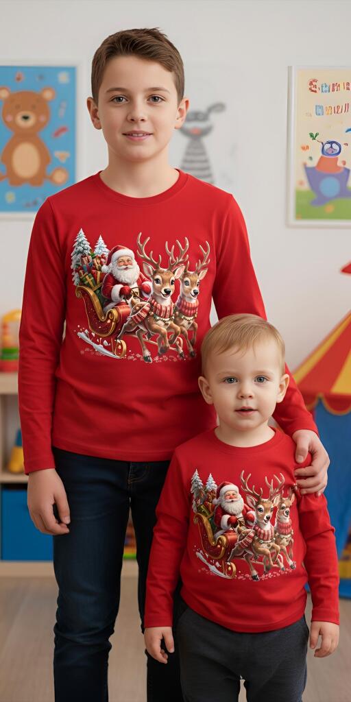 Блуза тънка Дядо Коледа с шейната в червено