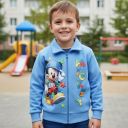 Син детски суитчер с Мики Маус и цветни пъзелчета, весел и удобен за ежедневни игри.