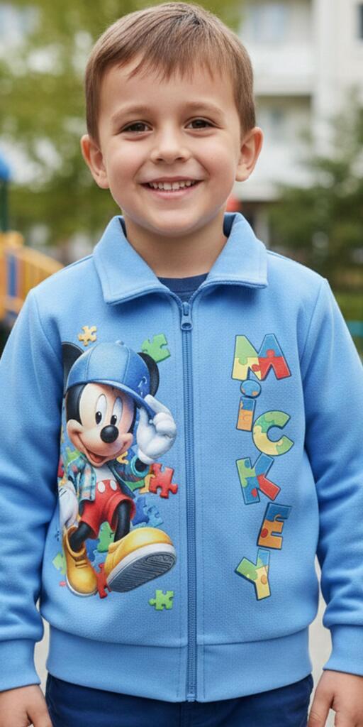 Суичър плътен Мики Маус пъзел в синьо