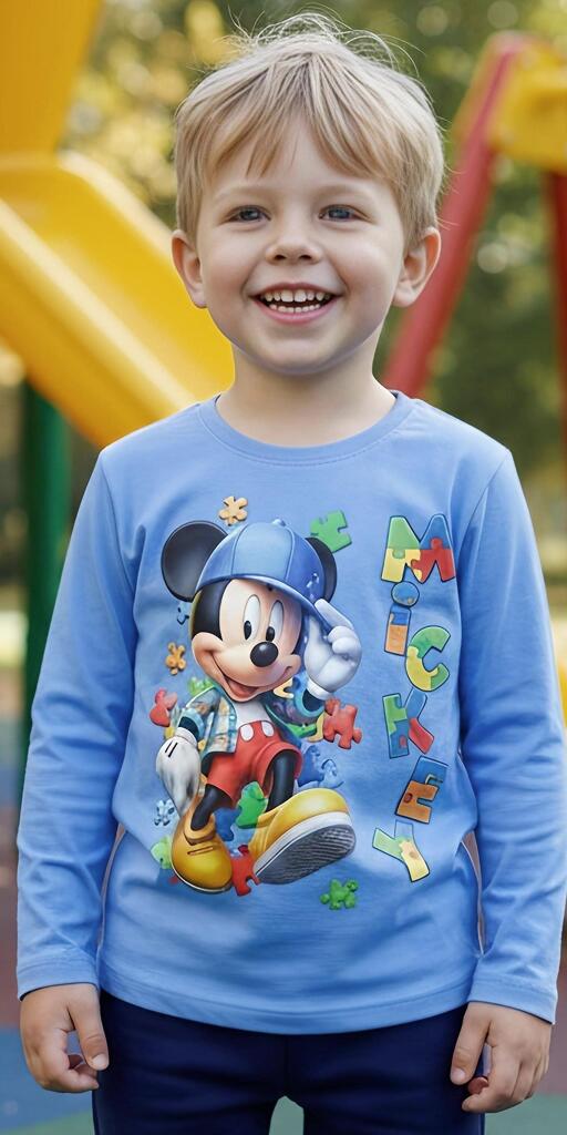 Блуза тънка Мики Маус пъзел в синьо