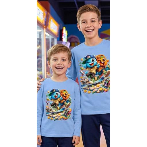 Блуза тънка Гъмбол и Дарвин в синьо