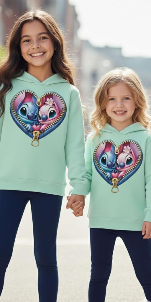 Блуза с качулка Стич и Ейнджъл мента