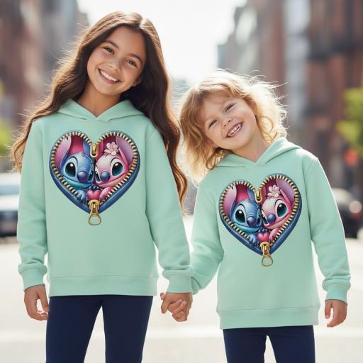 Блуза с качулка Стич и Ейнджъл в мента