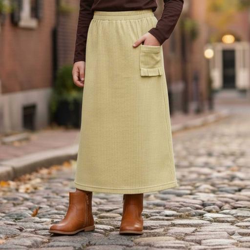 Дълга детска пола в нежен бежов цвят на открито