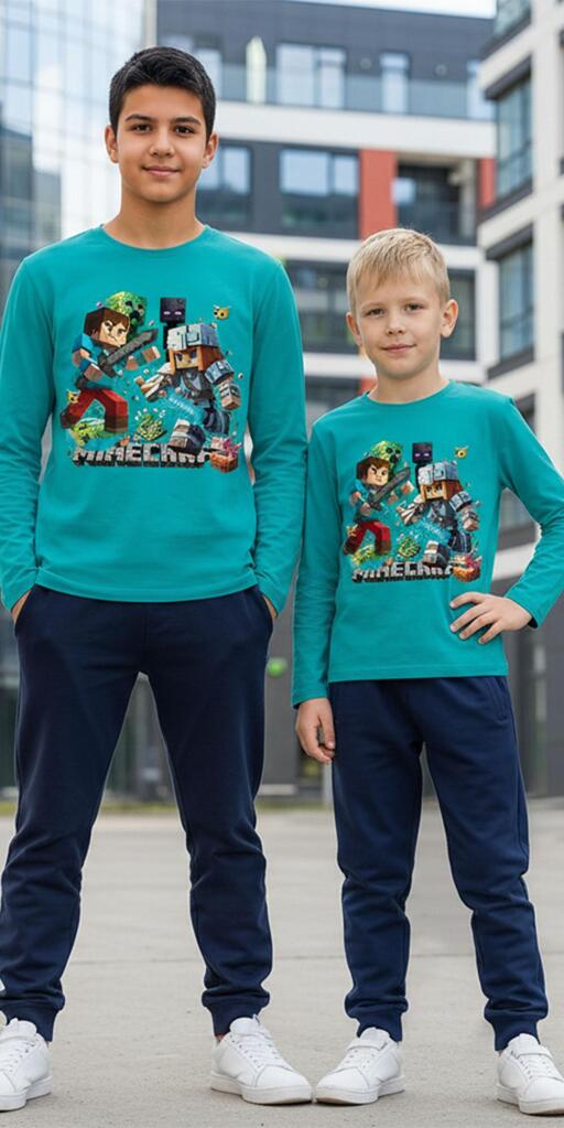 Комплект тънък 2 части (б/д) Майнкрафт морскосиньо