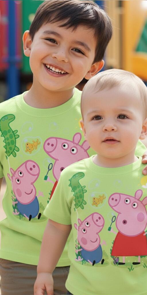 Сладка детска тениска Peppa Pig в резедав цвят