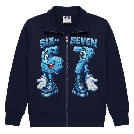 Детски тъмносин суичър с цип Six Seven