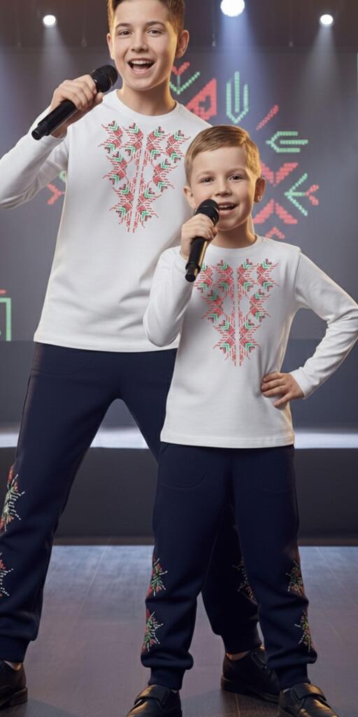 Комплект тънък 2 части (б/д) Фолклорни мотиви бяло