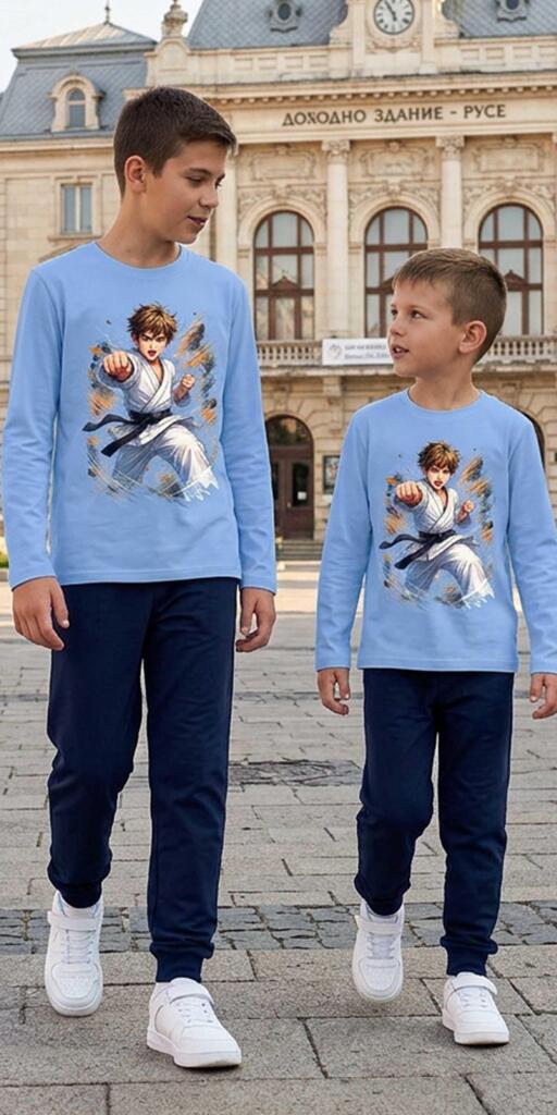 Комплект тънък 2 части (б/д) Karate Spirit в светлосиньо