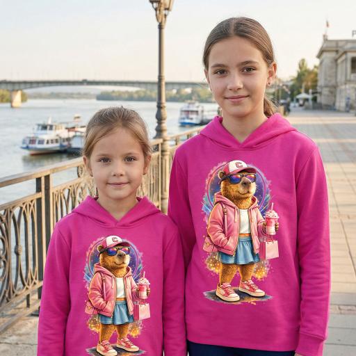 Тънка блуза циклама с качулка и модерна капибара