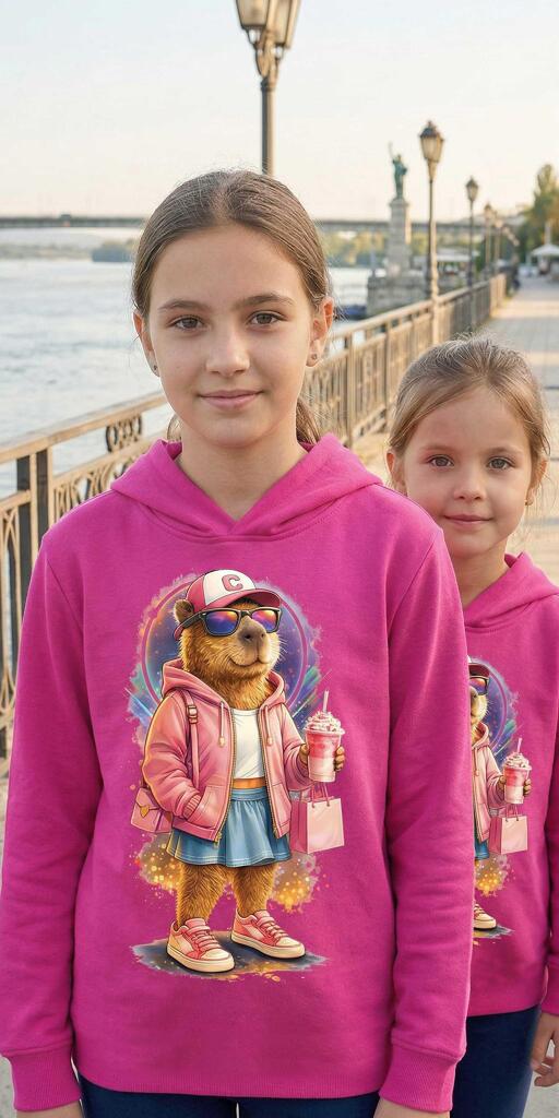 Блуза с тънка с качулка Kaпибара в циклама