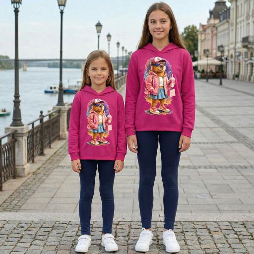 Детски комплект циклама блуза с капибара и тъмен клин