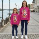 Детски комплект циклама блуза с капибара и тъмен клин