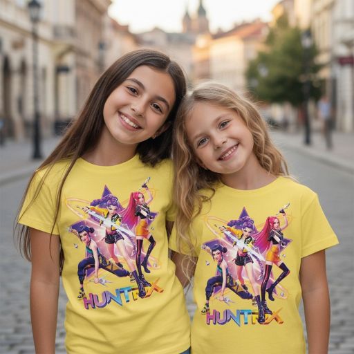 Жълта детска тениска с KPOP принт HUNTEX