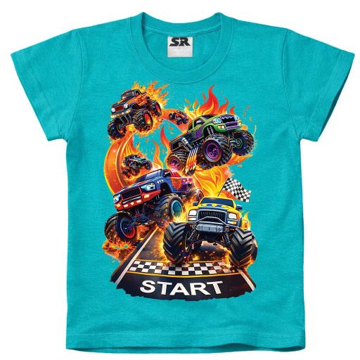 Детска тениска Monster Race START с ярък DTF печат и състезателни коли