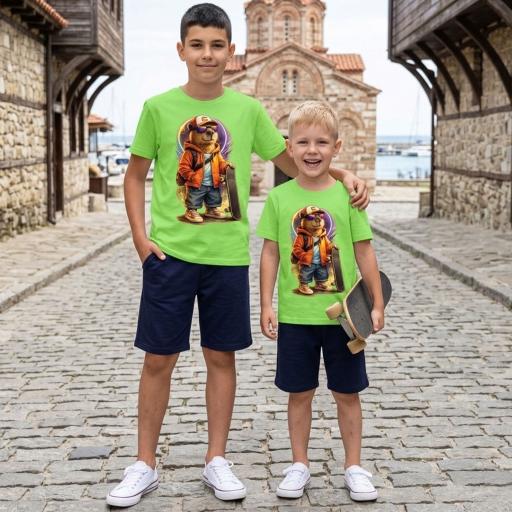 Детски комплект тениска Skate Капибара и тъмни бермуди