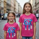 Детска цикламeна тениска Six-Seven 67 с весел пикселен герой и цветен DTF печат