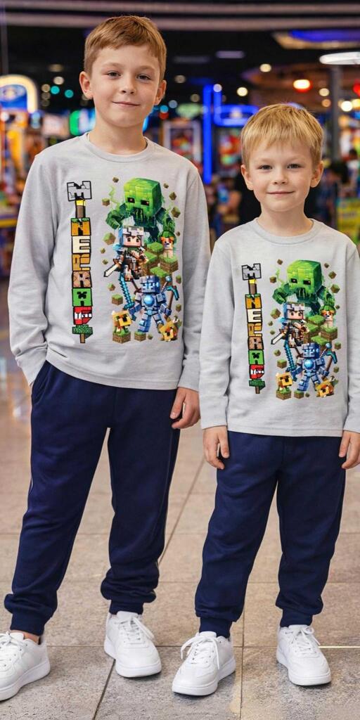 Сет с Minecraft дизайн – блуза + тъмно долнище за игри и училище“