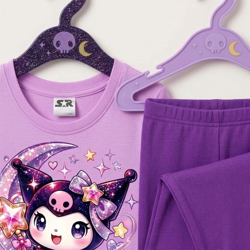 Детски комплект Kuromi с DTF печат и лилав клин