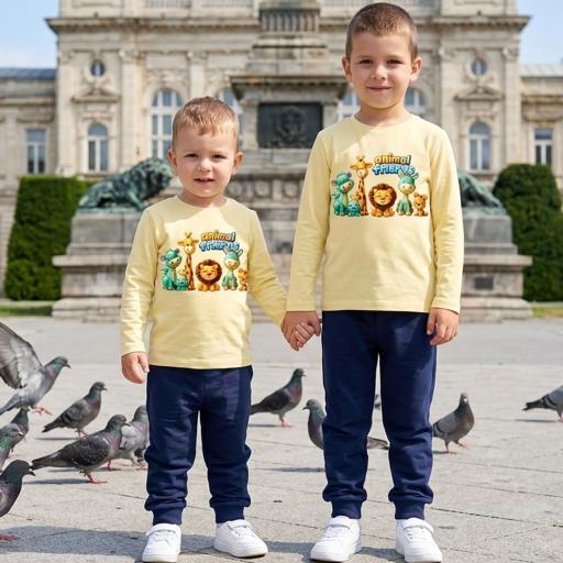 Комплект тънък 2 части (б/д) Сладки животинки в жълто.Весели приятели за весели дни