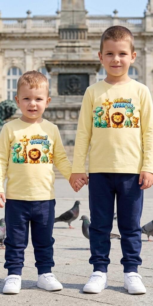 Комплект тънък 2 части (б/д) Сладки животинки в жълто