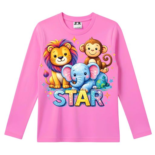 Детска розова блуза с животинки и надпис STAR
