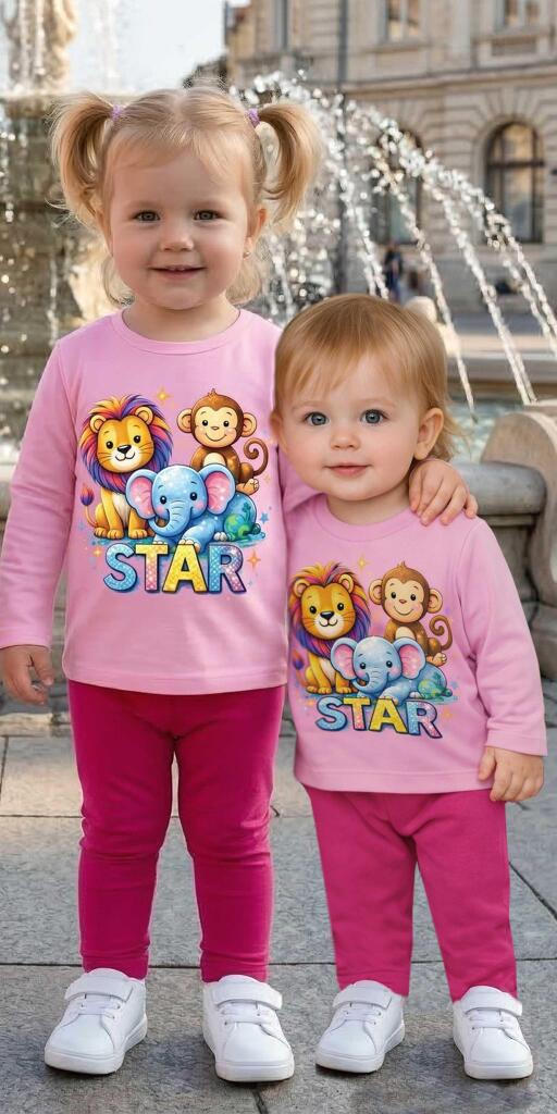 Комплект тънък 2 части (б/к) Сладки животинки в розово