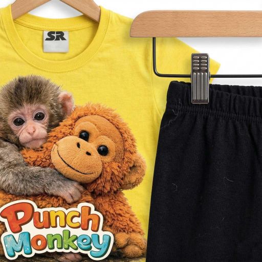 Детски комплект Punch Monkey с DTF печат тениска и бермуди