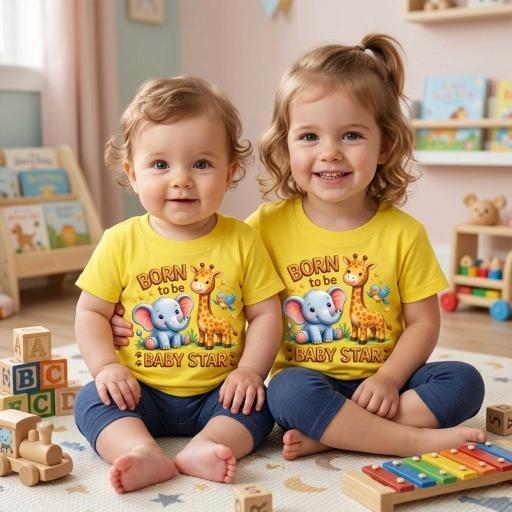 Детска жълта тениска Baby Star със слонче и жирафче