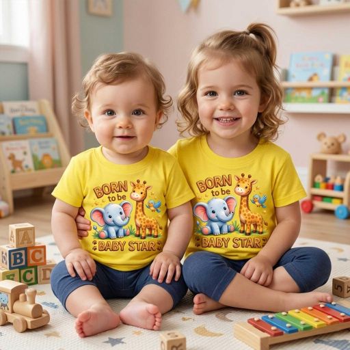 Детска жълта тениска Baby Star със слонче и жирафче