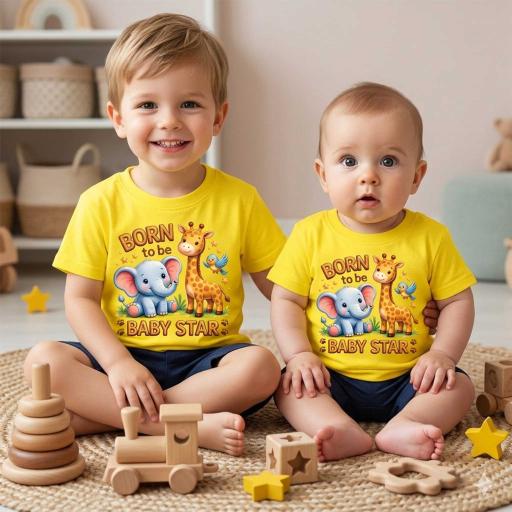 Детска тениска с животинки слонче жирафче и птиче