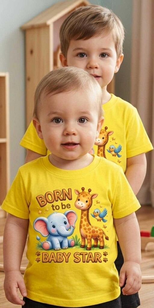 Детска жълта тениска Baby Star със слонче и жирафче