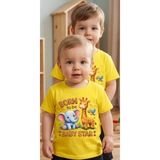 Детска жълта тениска Baby Star със слонче и жирафче
