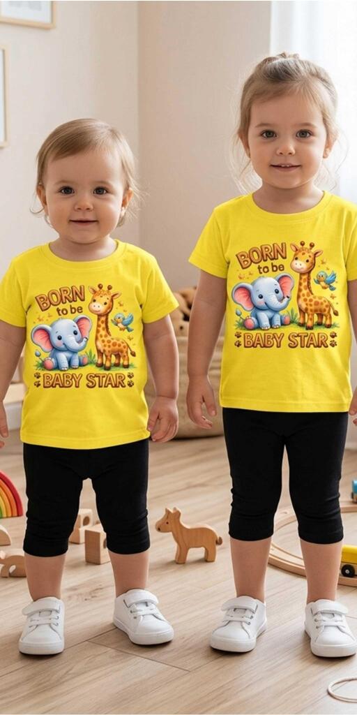 Комбинация 2 части (т/к) със слонче и жирафче в жълто